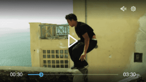 hybrid native and web video player screenshot with skateboarder poster frame