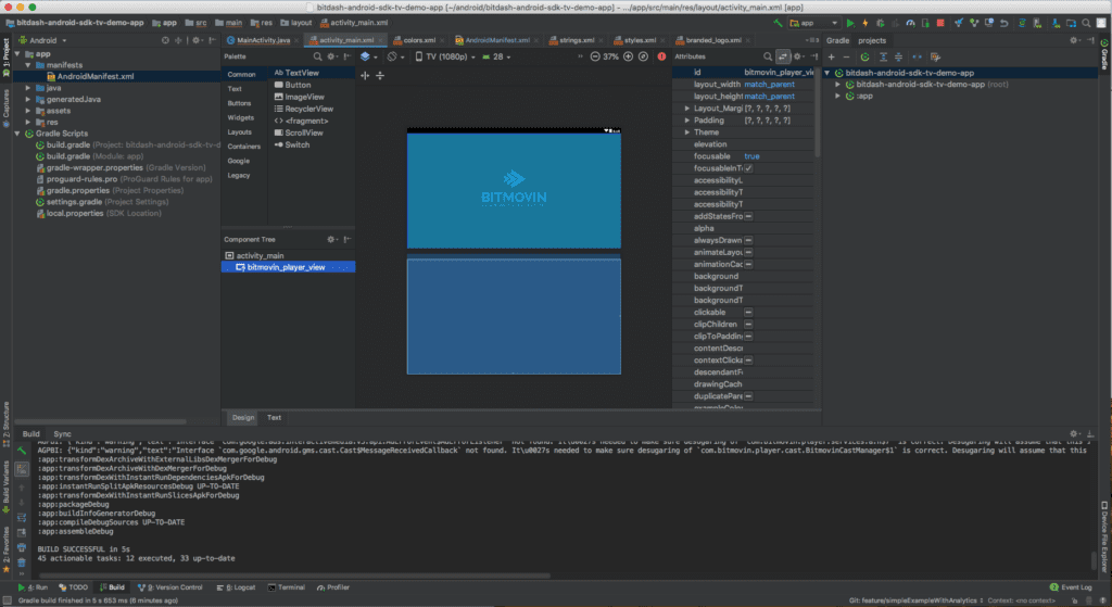 Android Studio showing a main activity XML layout