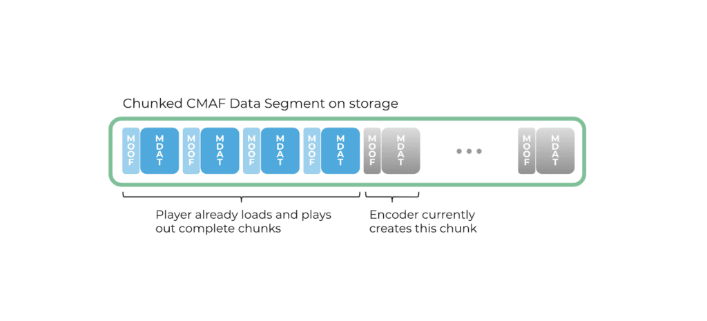 Chunked CMAF Data Segment in storage illustrated