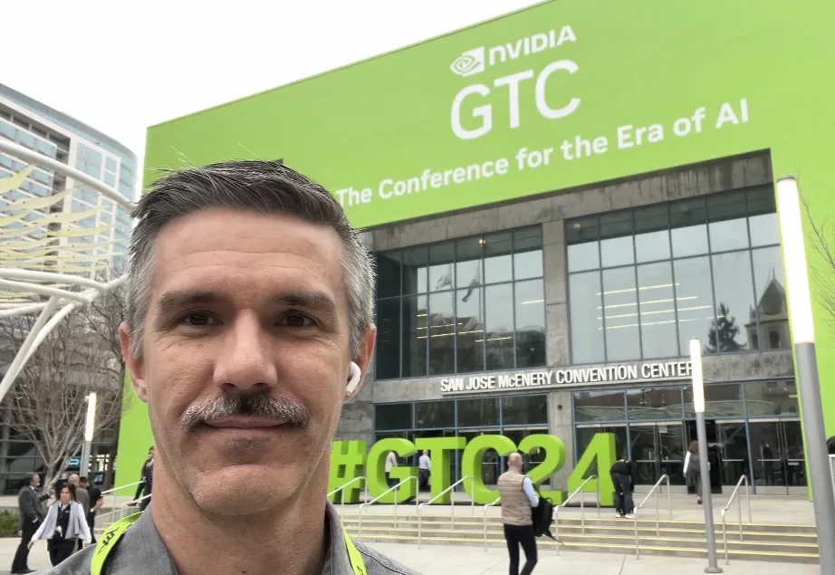 Selfie outside NVIDIA GTC24 where I attended sessions that I summarize in this post: NVIDIA GTC Video Streaming Workflow Highlights